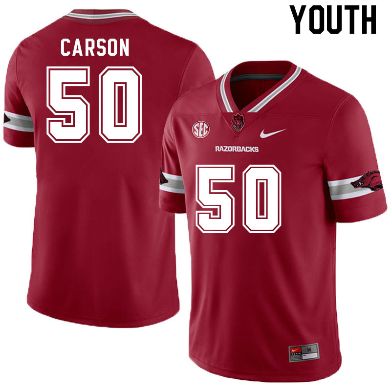 Youth #50 Cole Carson Arkansas Razorback College Football Jerseys Stitched Sale-Alternate Cardinal - Click Image to Close